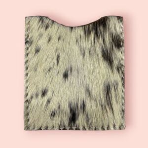 Stick On Card Wallet for Phone or Boots Speckled Cowhide White Black